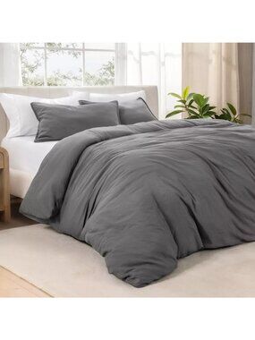 Bare Home Full Size Dark Gray 3 Piece Sandwashed Duvet Cover Set & Pillow Shams